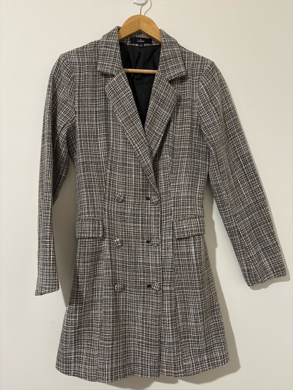 Lulu's Black & White Plaid Double-Breasted Blazer Jacket